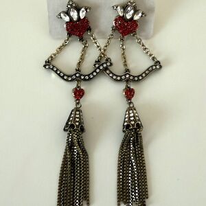 Elegant Red and Silver Tassel Earrings